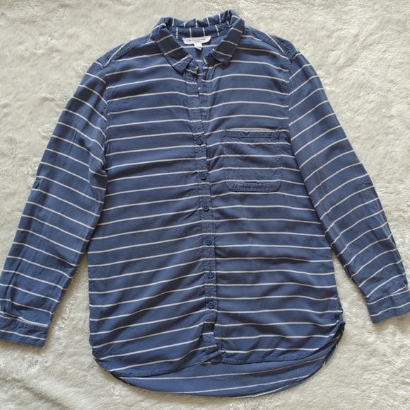 Beach Lunch Lounge Small‎ Women's Long Sleeve Blue And White Pinstripe Button Up - Picture 5 of 8